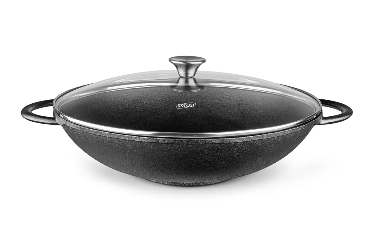 Cast Iron Wok with Glass Lid